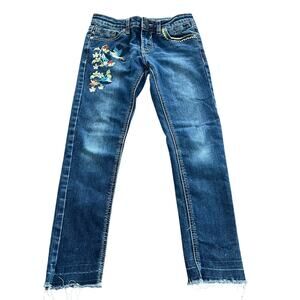 Vigoss "The Jagger"  Ankle Skinny Jeans Girl's Sz 10 Embroidered Stretch Raw Hem